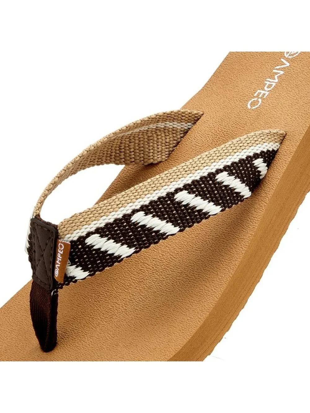 Women's Webbing Stripe Dark Brown Comfortable Flip Flops Summer Thong Sandals